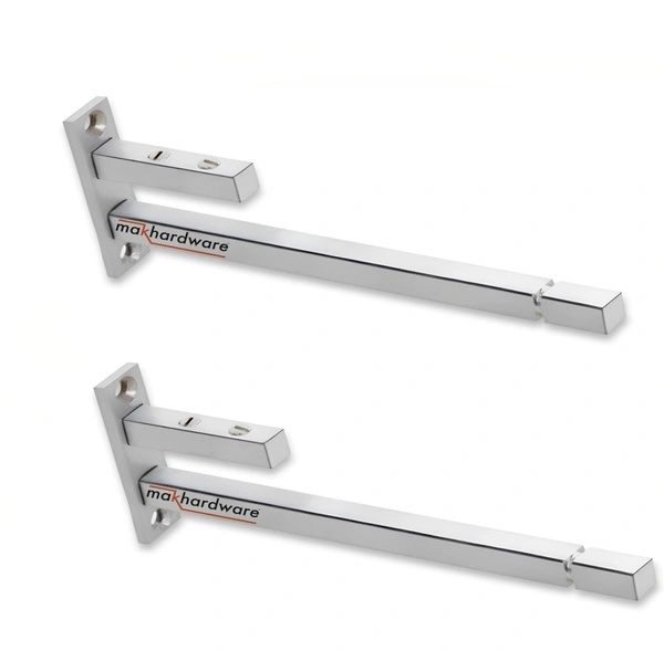 MAK HARDWARE Steel F Type Rectangle Glass Shelf F Bracket 10 Inches 6 MM Silver - 10 inch. Glass Size 6mm