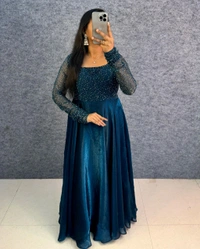 Minmmini - Party Wear Draping Style Gown ✨ - S, Peacock Blue