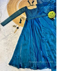 Minmmini - Party Wear Draping Style Gown ✨ - S, Peacock Blue