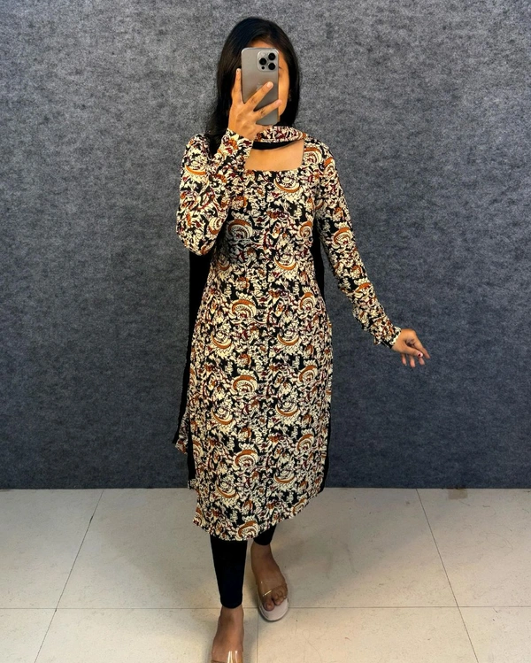 Thooriga - Pure Cotton Kalamkari Kurti Set - M, Black