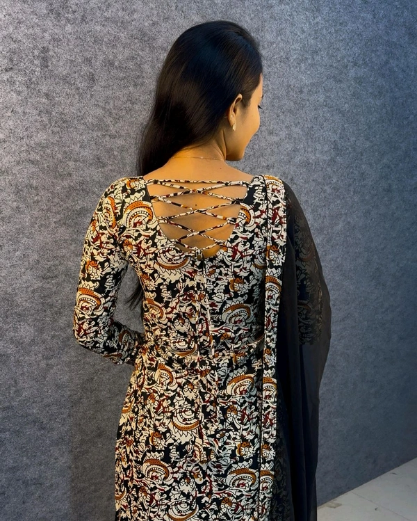 Thooriga - Pure Cotton Kalamkari Kurti Set - M, Black