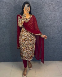 Thooriga - Pure Cotton Kalamkari Kurti Set - L, Maroon