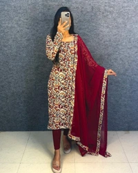 Thooriga - Pure Cotton Kalamkari Kurti Set - XXL, Maroon