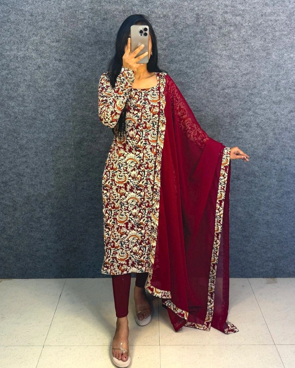 Thooriga - Pure Cotton Kalamkari Kurti Set - XXL, Maroon