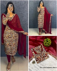 Thooriga - Pure Cotton Kalamkari Kurti Set - XXL, Maroon