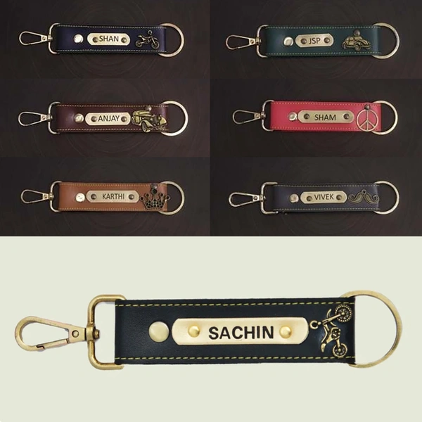 Personalized Leather keychain with name and charms - classic