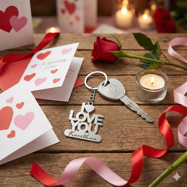 Personalised name metal I LOVE YOU keychain