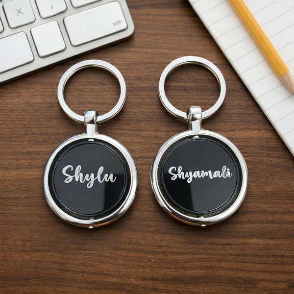 Personalised name Round Revolving Metal two side keychain