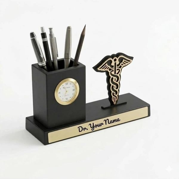 Premium Personalized Medical Desk Organizer with Analog Clock