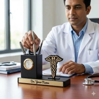 Premium Personalized Medical Desk Organizer with Analog Clock