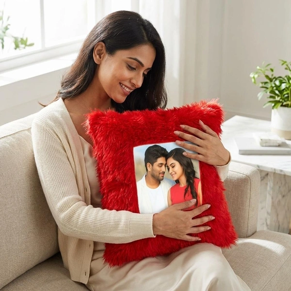 Personalized Fur Cushion Pillow With Photo | Square Shape Pillow