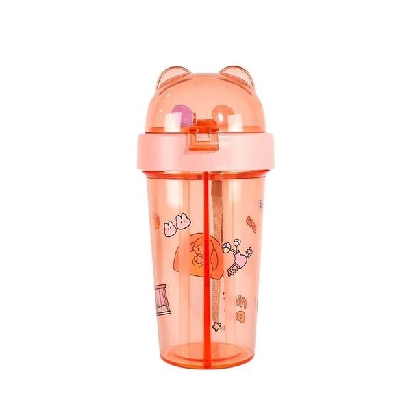 Dual Sipper Water Bottle with Flip Lid & Straw - 420ml (1 Piece, Random Color)