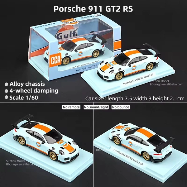 CCA Porsche 911 GT2 RS 1:60 Scale Diecast (With Acrylic Case) - Officially Licensed