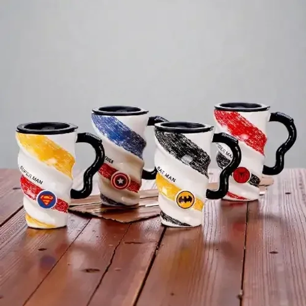 Superhero Themed Ceramic Coffee Mug with slidable Lid - 480ml