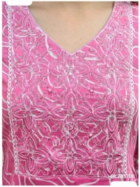 Bonclaire Pink Printed Suit Set with Dupatta (3-Piece) | A-Line V-Neck Kurta + Pants + Lightweight Printed Dupatta | - L, 400