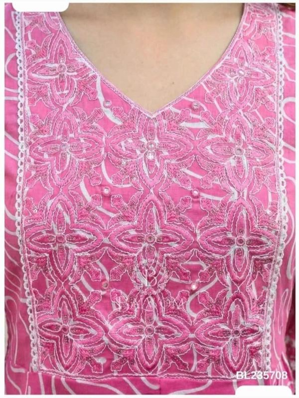 Bonclaire Pink Printed Suit Set with Dupatta (3-Piece) | A-Line V-Neck Kurta + Pants + Lightweight Printed Dupatta | - L, 400