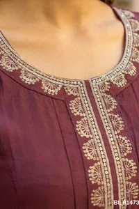 Bonclaire Wine Floral Suit Set with Dupatta (3-Piece) | Embroidered Neck A-Line Kurta + Pants + Statement Printed Dupatta - XXL, 400