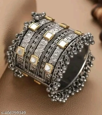 oxidized trending cuff bangles - Free Size, Silver