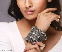 oxidized trending cuff bangles - Free Size, Silver