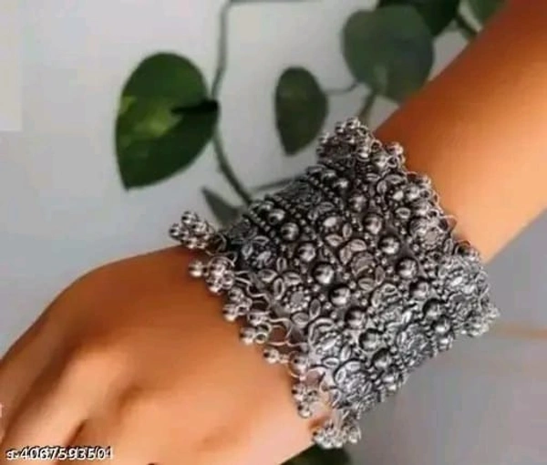 oxidized trending cuff bangles - Free Size, Silver