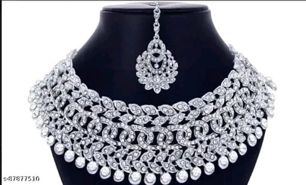Sterling Rhodium Plated Jewellery Set With White Austrian Diamondย - Free Size, Silver