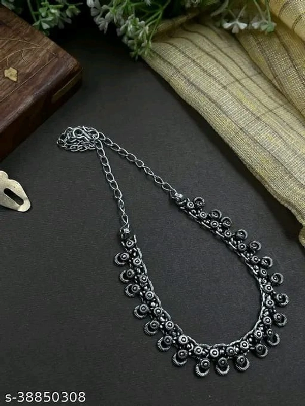 Trendy Choker Set WIth jhumkas Jewellery Set / Oxidised Jewellery / Oxidised Jhumkas / Oxidized Necklace set / Oxidized Combo set / Oxidized Set/ Oxidized Jewelleryset/ Oxidized Chokerset/ Oxidized Set - Free Size, Silver