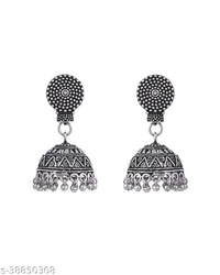 Trendy Choker Set WIth jhumkas Jewellery Set / Oxidised Jewellery / Oxidised Jhumkas / Oxidized Necklace set / Oxidized Combo set / Oxidized Set/ Oxidized Jewelleryset/ Oxidized Chokerset/ Oxidized Set - Free Size, Silver