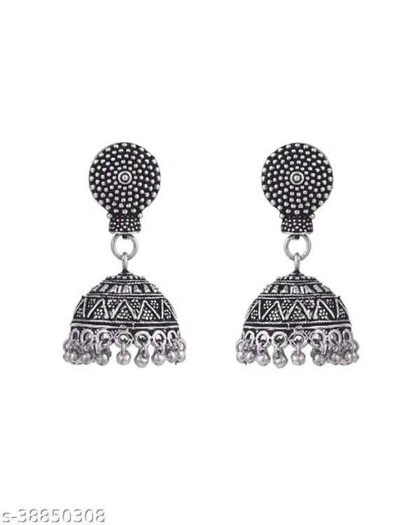 Trendy Choker Set WIth jhumkas Jewellery Set / Oxidised Jewellery / Oxidised Jhumkas / Oxidized Necklace set / Oxidized Combo set / Oxidized Set/ Oxidized Jewelleryset/ Oxidized Chokerset/ Oxidized Set - Free Size, Silver