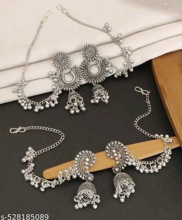 JEWELS Ethnic Black Stone Silver Look Jhumka Earrings | Oxidised Silver Jhumka Earrings with Silver Accents for Women and Girls | 1 pair | Handmade and Unique - Free Size, Silver