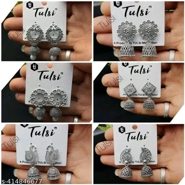 Silvar Plated Small Earrings ( Combo Of 6 Pair ) - Free Size, Silver