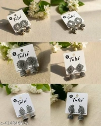 Silvar Plated Small Earrings ( Combo Of 6 Pair ) - Free Size, Silver