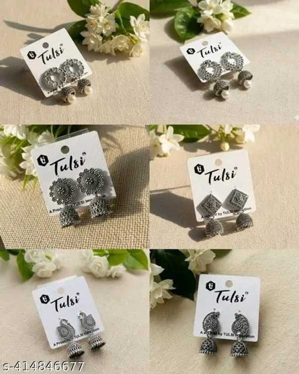 Silvar Plated Small Earrings ( Combo Of 6 Pair ) - Free Size, Silver