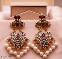Traditional Jhumka Earrings Combo – Set of 2 Pairs | Ethnic Pearl & Kundan Design for Women & Girls - Free Size, Gold