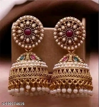 Traditional Jhumka Earrings Combo – Set of 2 Pairs | Ethnic Pearl & Kundan Design for Women & Girls - Free Size, Gold