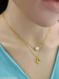 Gold Plated American Diamond Fancy Pendant Combo Chain.. - Free Size, Gold