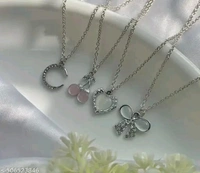 Beautiful Necklace Set of 4 Stylish trendy Silver plated American diamond charm pendant necklace for women and girls. | Accessories | Gift | Korean | Minimal | Neckpiece | Aesthetic Jewellery - Free Size, Silver