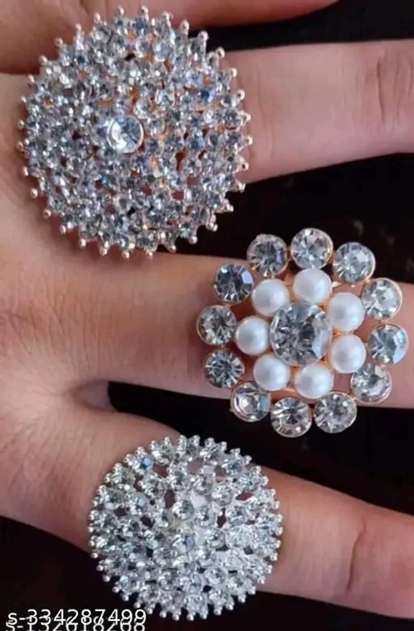 rings Fancy party wear women's rings combo pack of 3 - Free Size, Silver