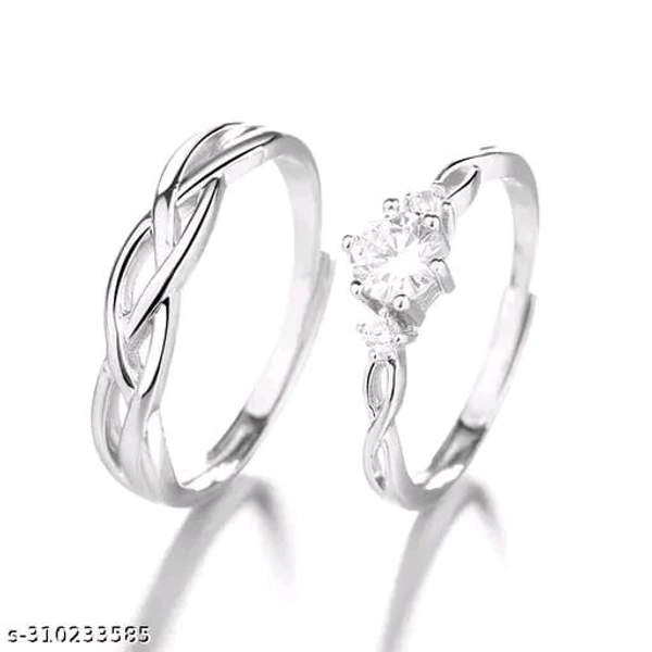 Adjustable Couple Rings Set | Women Rings | Gifts For Couple | Silver Polished MEn Rings | RIngs For Her - Free Size, Silver