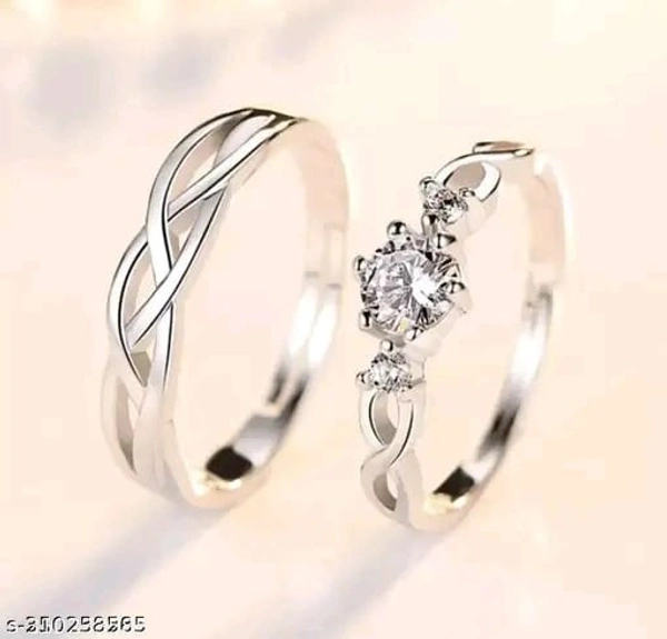 Adjustable Couple Rings Set | Women Rings | Gifts For Couple | Silver Polished MEn Rings | RIngs For Her - Free Size, Silver