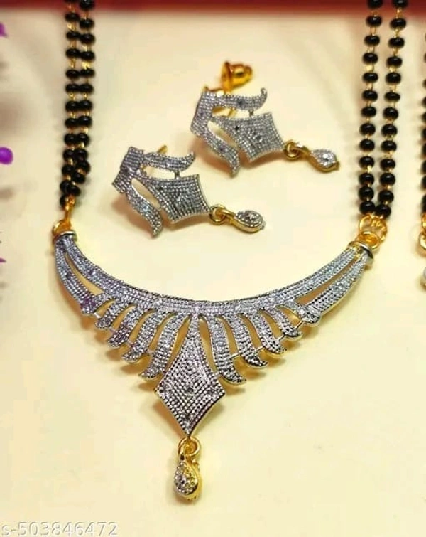 Combo Of 3 Stylish Silver Plated Ad Mangalsutra with Earring - Free Size, siloriya