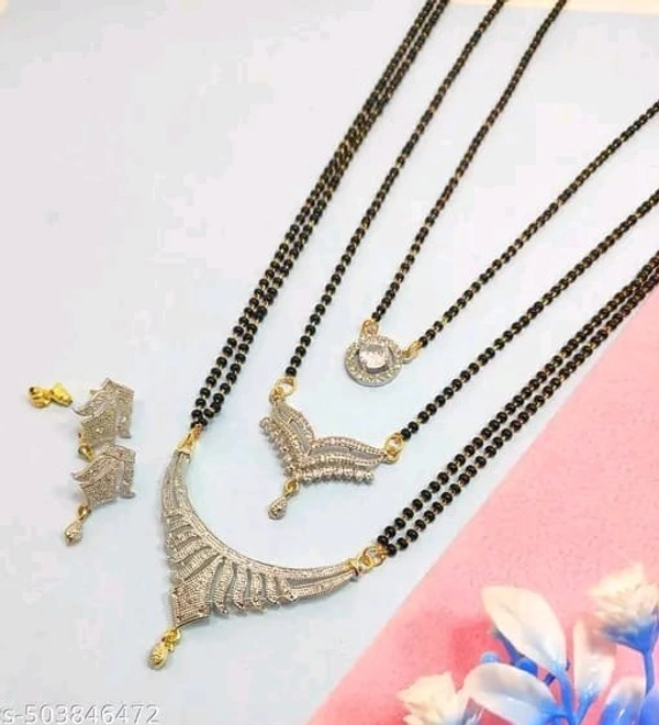 Combo Of 3 Stylish Silver Plated Ad Mangalsutra with Earring - Free Size, siloriya