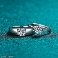 Silver Polished Couple Rings Set | Adjustable Women Rings - Free Size, White
