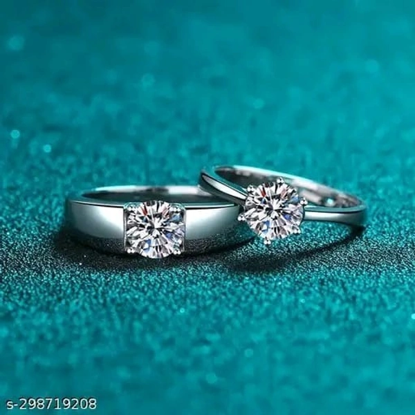 Silver Polished Couple Rings Set | Adjustable Women Rings - Free Size, White