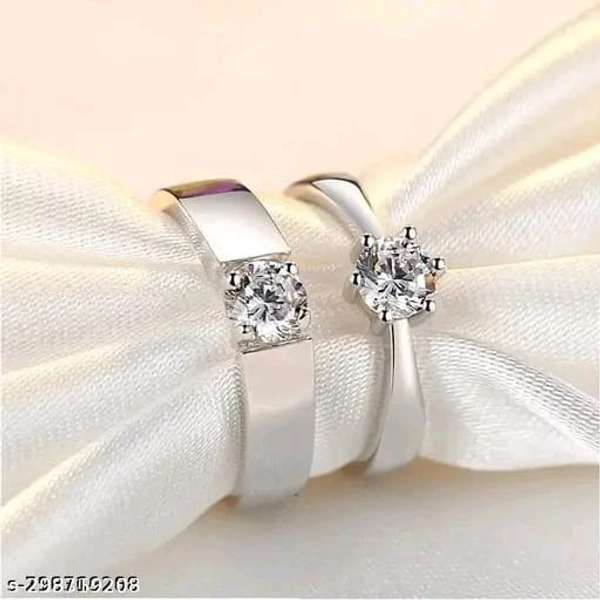 Silver Polished Couple Rings Set | Adjustable Women Rings - Free Size, White