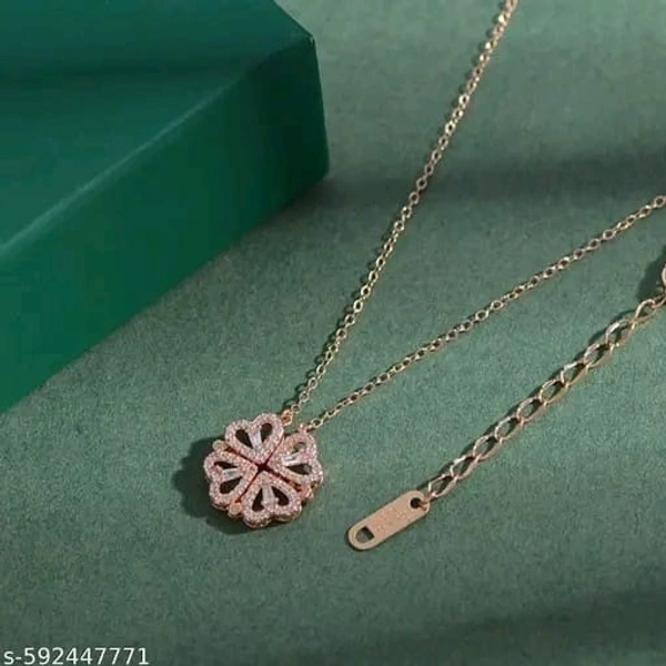 TheVineGirl Rosegold-plated Multi Wearing Clover Open Hearts Magnetic Pendant Necklace For Girls And Women - Free Size, Gold