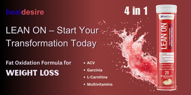 HealDesire Lean On effervescent weight loss tablets with ACV, Garcinia, L-Carnitine and multivitamins for fat metabolism support