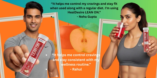 Customer testimonials for HealDesire Lean On effervescent weight loss tablets showing users enjoying the metabolism support drink