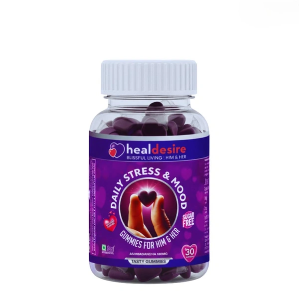 Healdesire Daily Ashwagandha Gummies | Mixed Fruit Flavour | Sugar-Free, Vegetarian | Daily Wellness Support for Busy Lifestyles | Tasty & Easy-to-Consume Gummies