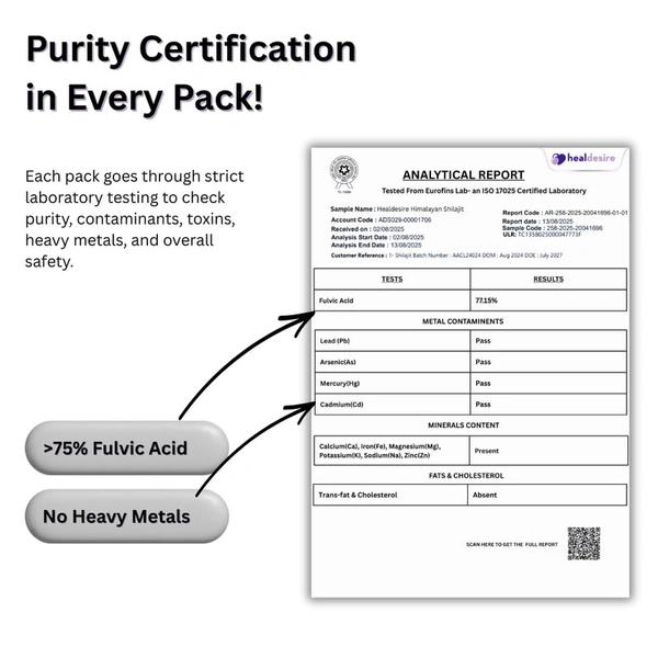 Healdesire Himalayan Shilajit Resin | 20g Pure | 40 Servings | Ayurvedically Purified with Triphala | Up to 80% Fulvic Acid