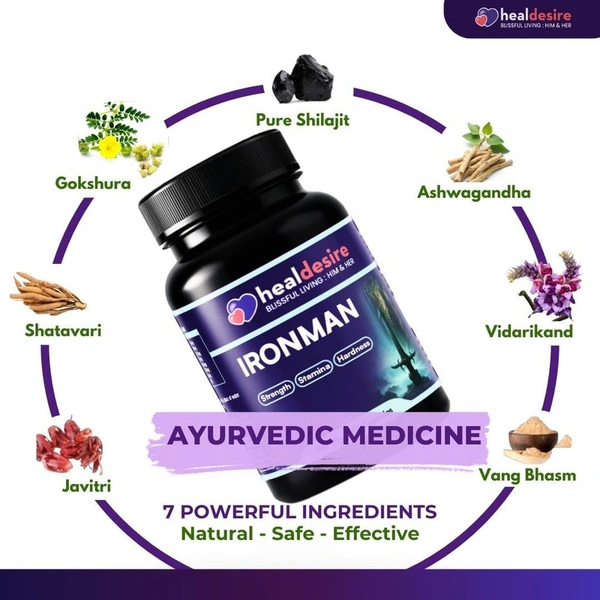 HealDesire Ironman + Women’s Energy Booster Combo | Ayurvedic Herbs with Shilajit & Ashwagandha | Supports Vitality, Strength & Energy | Natural, Vegetarian | 2×60 Capsules